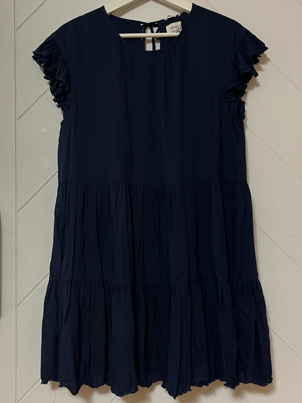 Wilfred La Boheme Navy Tiered Mini Dress with Keyhole Tie - Picture 7 of 10